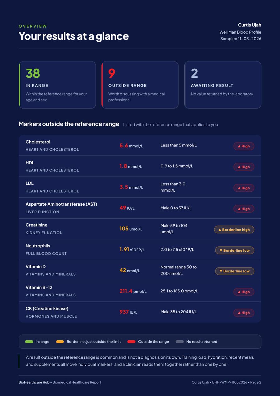 Sample blood results at a glance