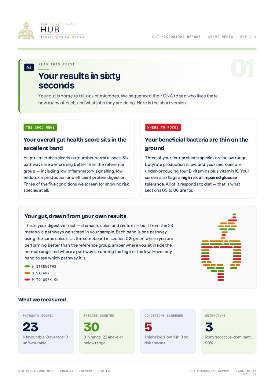 Sample gut results summary